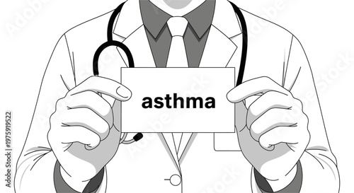 Doctor holding a sign with text "asthma" medical concept
