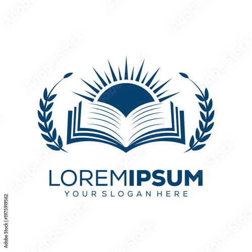 Education logo, open book with sun on it, logo design template