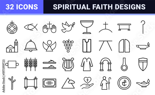 Minimalist religious line icons for spiritual and christian themes.