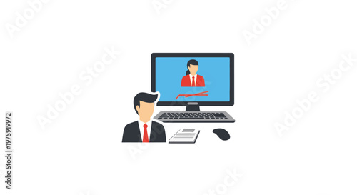 Businessman with computer and digital signature screen isolated on white