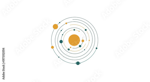 Abstract Solar System Orbiting Sun, Scientific Model, Celestial Body Movement