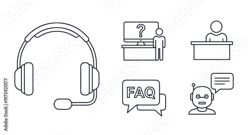 Customer Service Icons, Support Line, FAQ, Call Center, Help Desk Vector Graphics