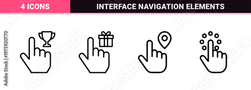 Hand cursor click icon set in minimalist outline style