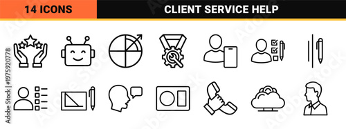 Customer service and help desk minimalist outline icon set