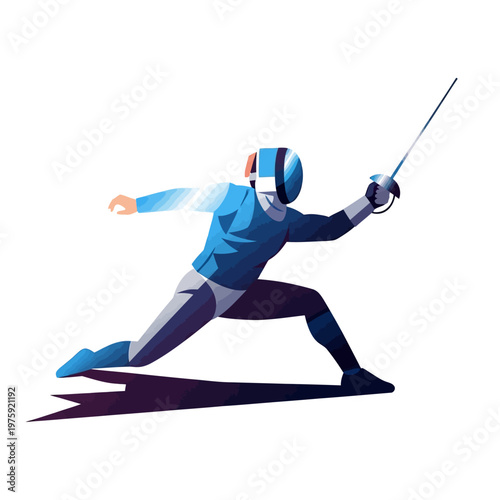 Fencer in Action, Dynamic Pose, Sword Fighting, Sport Illustration