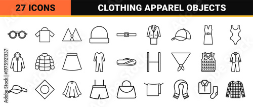 Clothing and fashion apparel minimalist outline icons