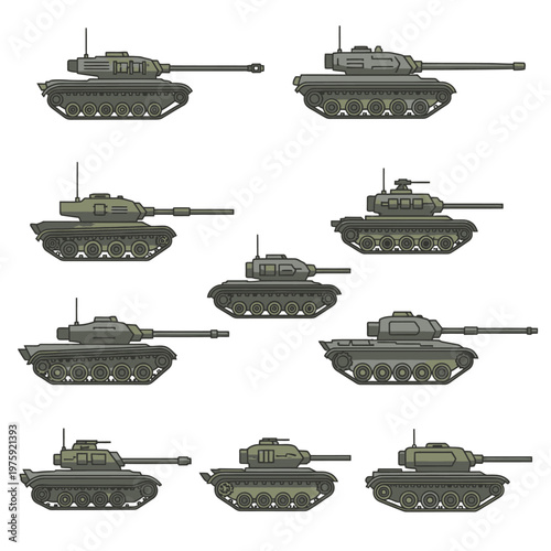 Collection of Military Tanks, Armored Vehicles, War Machines, Infantry Support