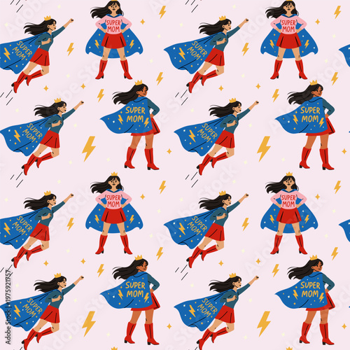 Super Mom Pattern Cute Hero Mom Mothers Day Design
