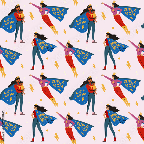 Superhero Mom Pattern Mothers Day Strong Woman Design