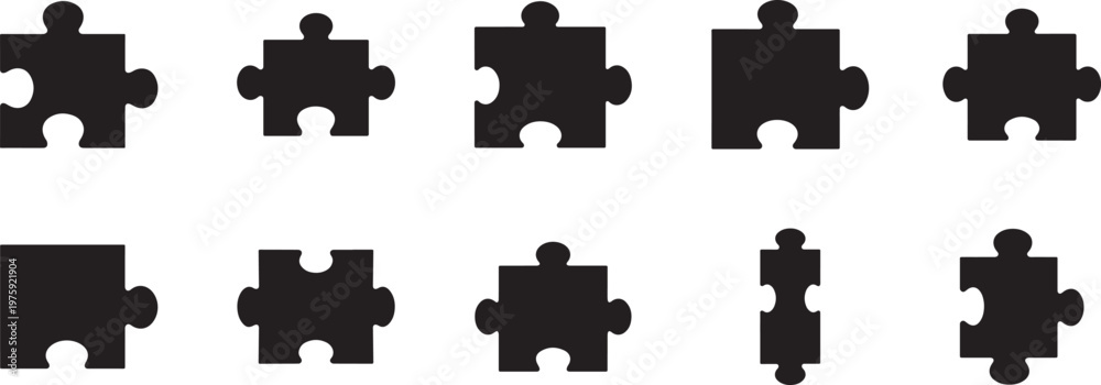 Naklejka premium Puzzle jigsaw icon set on white background, vector EPS for game, brain, logic, and teamwork design.