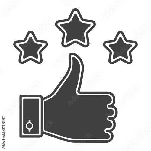 Best quality solid icon isolated on transparent background. Thumbs up with three stars symbol for excellence, success, rating, approval, achievement, and modern UI, app, and branding design.
