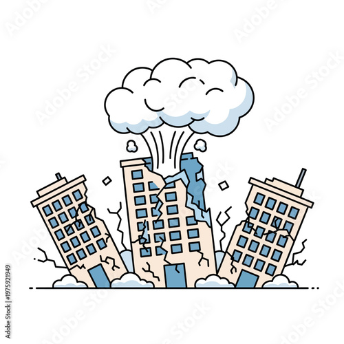 Damaged Buildings After Natural Disaster, Earthquake Destruction Illustration