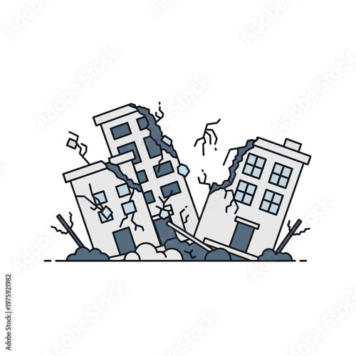 Damaged Buildings After Natural Disaster, Earthquake Destruction Illustration