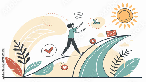 Digital Wellness Life Balance Flat Vector