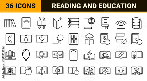 Minimalist outline education and library reading element collection.