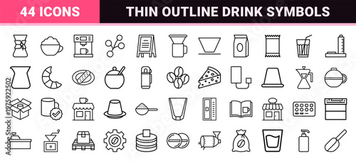 Minimalist thin line coffee shop and cafe graphic elements