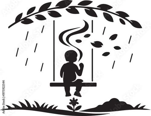 Clean coffee mug steam swirls mixing with petal fall, outdoor table.