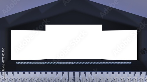 Modern empty stage for conference, exhibition, or party presentation with lighting, ideal for event branding and promotional displays. Empty stage for exhibition or event presentation, party scene 