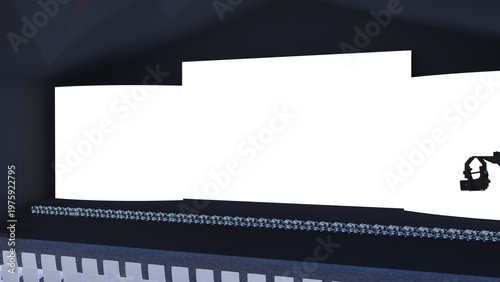 Modern empty stage for conference, exhibition, or party presentation with lighting, ideal for event branding and promotional displays. Empty stage for exhibition or event presentation, party scene and