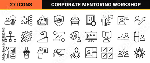 Business coaching and mentoring minimalist outline grid.