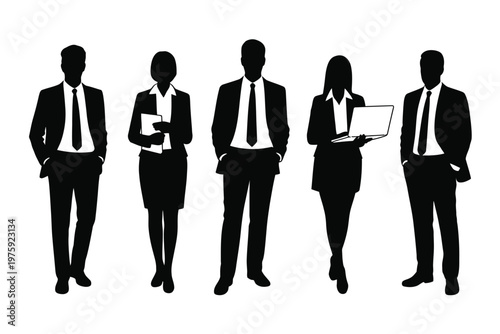 Business people silhouette team group teamwork, corporate office professional employment career job concept, vector illustration for company, leadership, and workplace collaboration design projects.