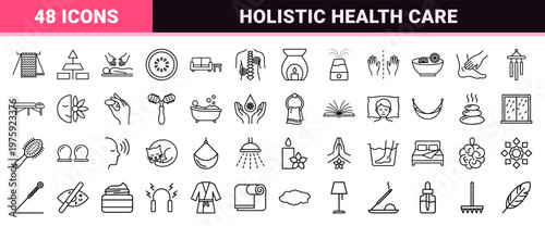 Minimalist spa, massage, and relaxation outline elements.