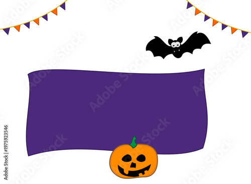 Halloween party with large banner and bat pumpkin and some small flags - vector