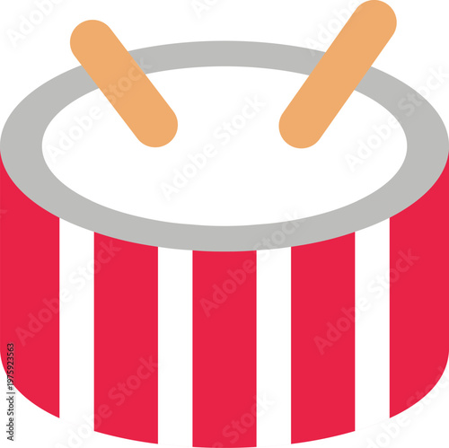 Red striped drum with drumsticks