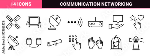 Communication networking and broadcasting minimalist outline design elements.
