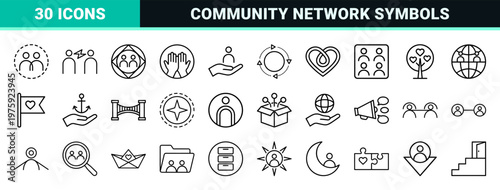 Minimalist Community and Teamwork Outline Icon Set