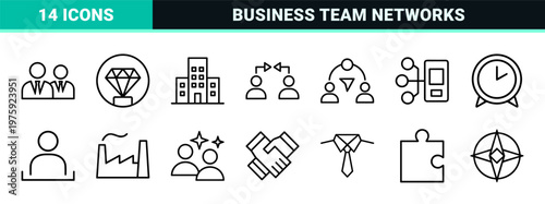 Minimalist corporate business management and team network line art pieces.
