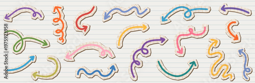 Cute scrapbook paper vector arrows, cute collage elements for backgrounds, zines and kids graphic design