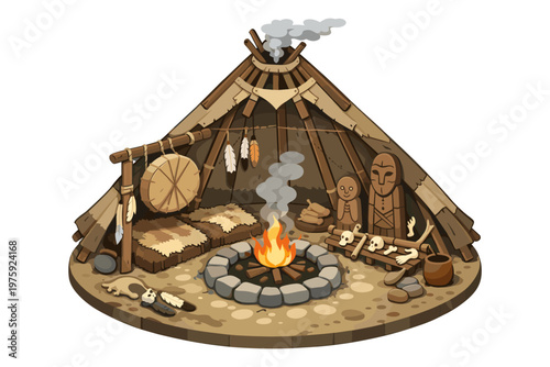 Ancient Tribal Dwelling Scene
