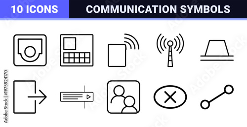 Minimalist communication and messaging outline icon set with chat bubbles and mail.