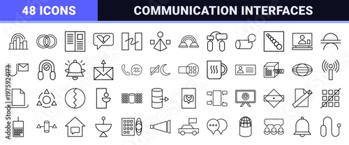 Minimalist communication and networking line art interface elements.