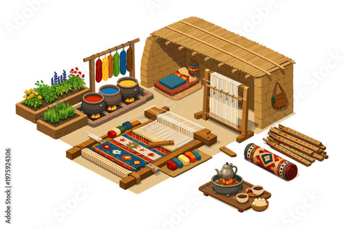Traditional Weaving Workshop Scene