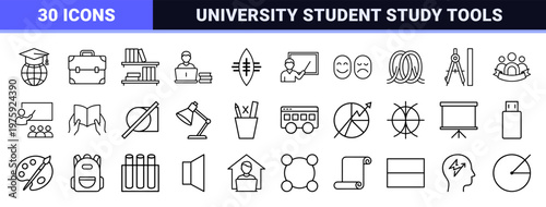 Minimalist college education and school outline symbols