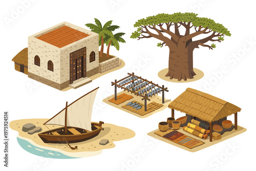 African Village Isometric Scene