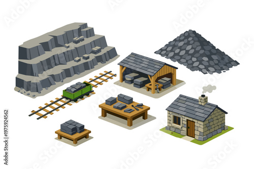 Stone Quarry and Processing Scene