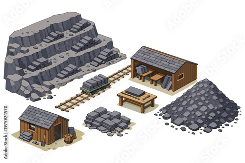 Stone Quarry and Processing Scene