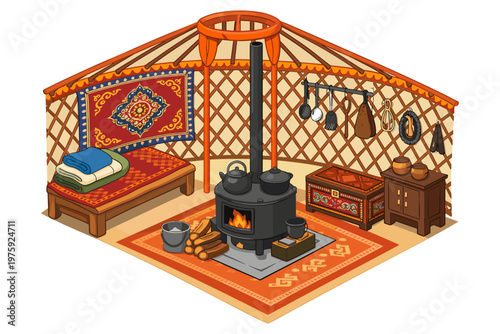 Cozy Yurt Interior Scene