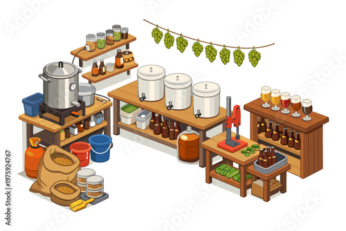Home Brewing Setup Isometric