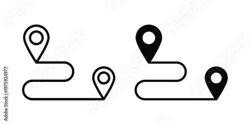 Route icon. glyph solid icons collection. Line icons