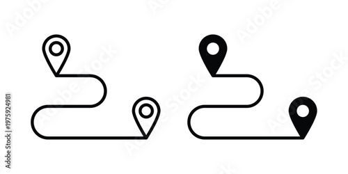 Route icon. glyph solid icons collection. Line icons