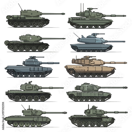 Collection of Military Tanks: Modern and Vintage Armored Vehicles