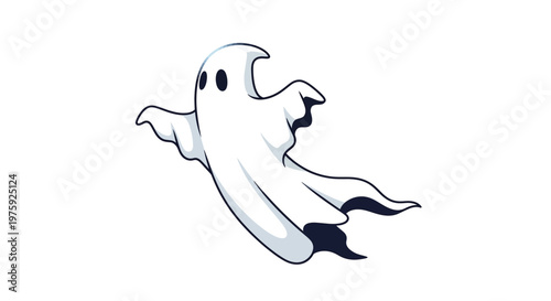 A cute hand drawn cartoon ghost flying isolated on white background.