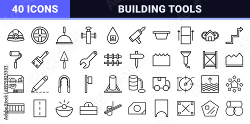 Minimalist outline construction and architecture tool elements.