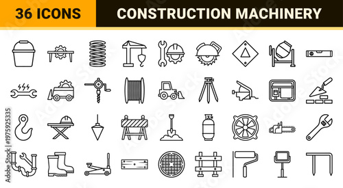 Minimalist construction equipment outline drawing collection