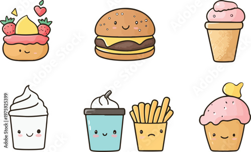 Ice cream dessert collection with sweets and bakery icons