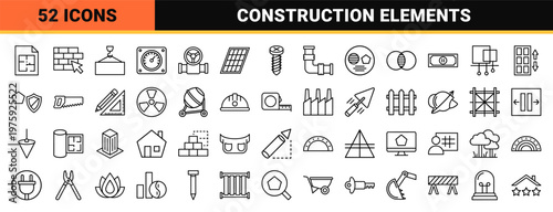 Minimalist outline architecture and construction icon set for real estate.
